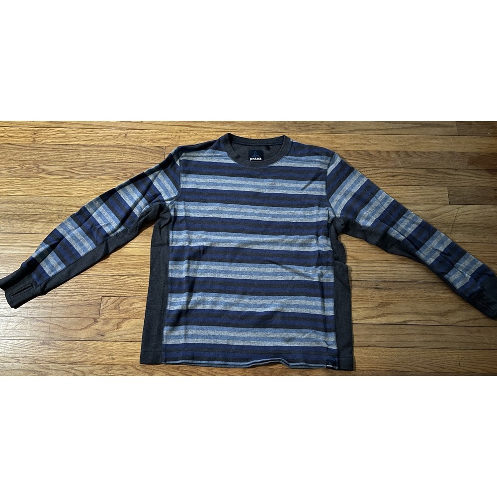 Prana Driftwood Blue & Gray Crew Neck Organic Cotton Sweater Men L